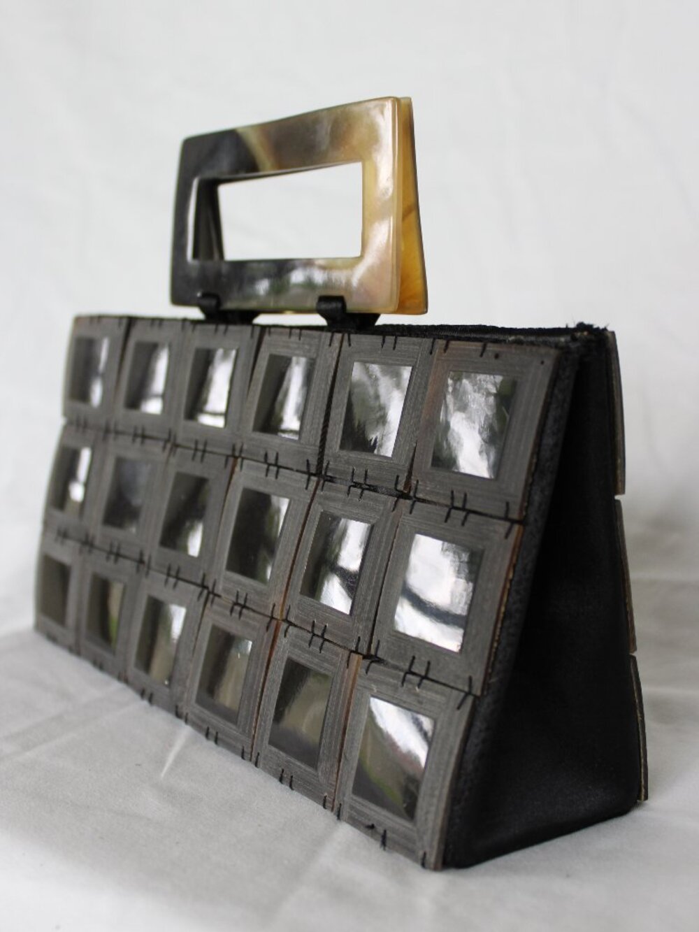 Shiraleah Vintage Handbag Tortoise Shell woven clutch evening bag purse lucite